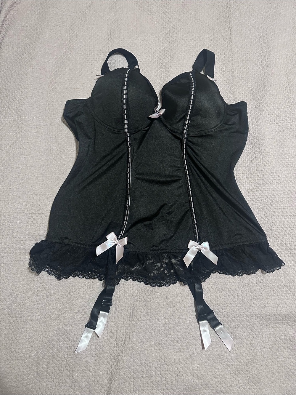 Black Lace Trim Bustier with Bow Accents - Women Intimates